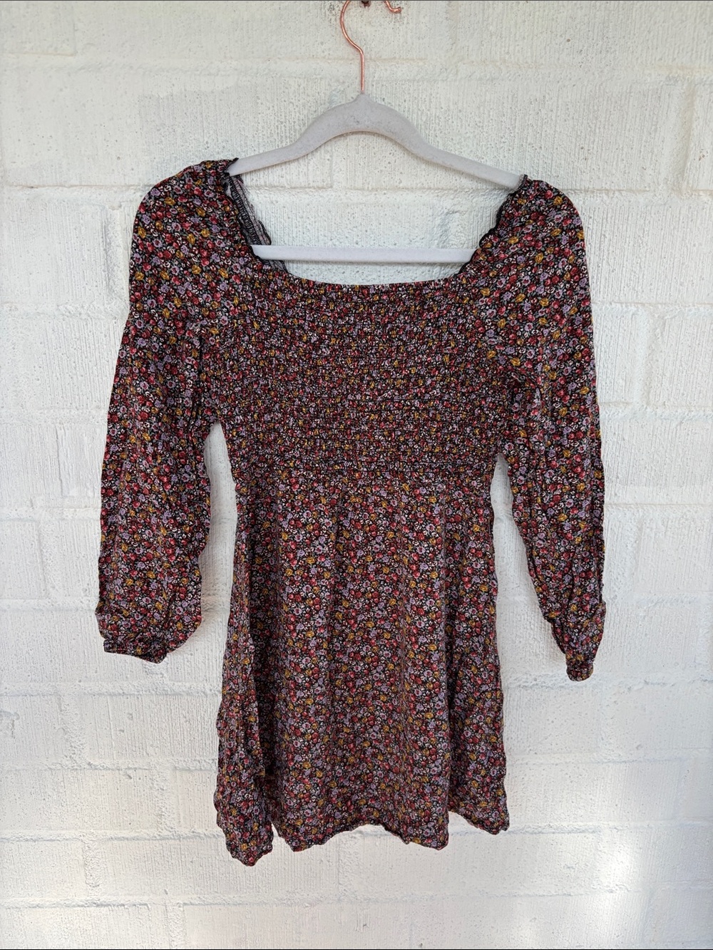 Art Class Smocked Square-Neck Long Sleeve Mini Dress sz L/10/12